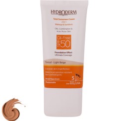تصویر کرم ضد آفتاب هیدرودرم SPF50 فاقد چربی رنگ سافت کارامل 40 میل Hydroderm SPF50 Oil Free tinted Soft Caramel SunScreen 40ml