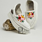 تصویر گیوه کودک مدل گل همیشه بهار - سفید / giveh_dastbaft