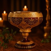 تصویر میوه خوری پایه دار کریستال طلاکوب طرح ونوس رنگ قرمز با طلاکاری هلند سایز کوچک 