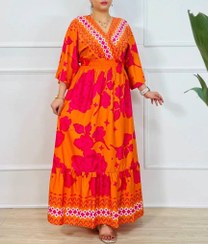 تصویر پیراهن بلند زنانه چپ و راستی با گل‌های درشت | شیک و راحت پیراهن بلند زنانه چپ و راستی با گل‌های درشت | شیک و راحت