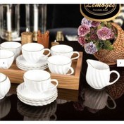 تصویر سرویس چای خوری نفره 17 پارچه لمون کارمن طرح مارپیچ لب طلا ( سرویس چای خوری شش نفر ه )( سرویس صبحانه خوری )( پذیرایی ) 