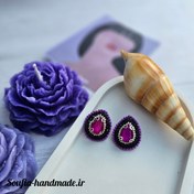 تصویر گوشواره جواهردوزی سنگ اشک بنفش 