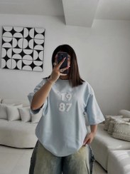 تصویر تیشرت باکسی زنانه طرح 1987 کد 10071 رنگ کرم 