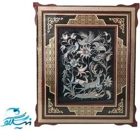 تصویر تابلو خاتم کاری با پلاک مسی قلمزنی 