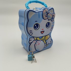 تصویر قلک فلزی گربه نشسته آبی 274 