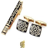 تصویر ست دکمه سردست و سنجاق کراوات طرح فرانسوی با روکش طلای ۱۸ عیار ست دکمه سردست و سنجاق کراوات طرح فرانسوی با روکش طلای ۱۸ عیار