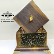 تصویر استند ظرف کاسه آجیل خوری شکلات خوری مربع ایکیا چوب مصنوعی و فلز آبکاری فورتیک رنگ قهوه ای تیره ونگه ( تکریمی شاپ ) 