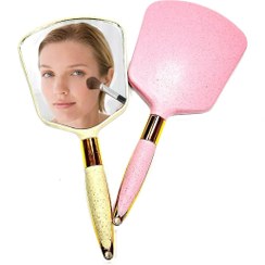 تصویر آینه آرایشی دسته دار مدل مرمر 