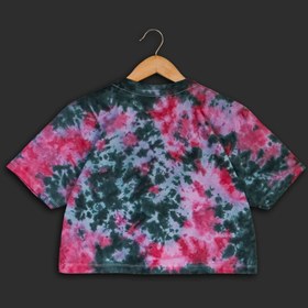 تصویر کراپ تای دای ( شیبوری ) طرح رُز Pink Rose Tie Dye Crop Top