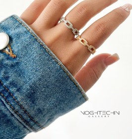 تصویر انگشتر زنانه برند ژوپینگ مدل زنجیری استیل رنگ ثابت Xuping brand women's ring, chain model, fixed color steel