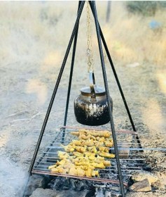تصویر منقل تاشو سرخپوستی همراه با تابه ساج ا Camping Mini Adjustable Grill Cooker Stand Camping Mini Adjustable Grill Cooker Stand