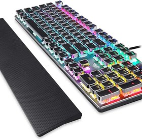 تصویر AULA Mechanical Gaming Keyboard Blue Switches,Rainbow LED Backlit,Ergonomic Wrist Rest,Aluminum Base,Full Size 108 Keys Anti-Ghosting,Macro Programmable Computer Keyboard Wired for PC Laptop 