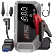 تصویر جامپ استارتر و پمپ باد خودرو با پاور بانک و چراغ LED مدل k3 