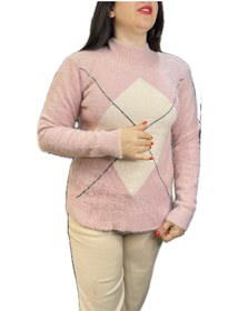 تصویر بلوز بافت وارداتی زنانه طرح لوزی صورتی رنگ imported-pink-diamond-pattern-women-knit-blouse