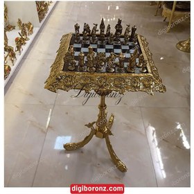 تصویر شطرنج برنجی برنزی پايه ماهی بزرگ با مهره Large fish-base bronze chess with beads