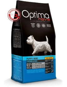 تصویر غذا خشک مخصوص توله سگ نژاد کوچک با طعم مرغ و برنج Optima Nova Puppy Mini Chicken& Rice 