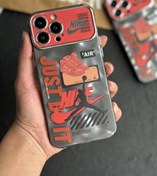 تصویر قاب موبایل آیفون نایک جردن بارکد قرمز محافظ لنزدار 