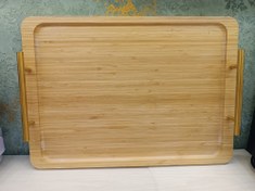 تصویر سینی‌چوب بامبو با دسته طلایی رنگ ثابت - بزرگ Bamboo tray with fixed gold handle
