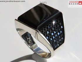 تصویر انگشتر نقره عقیق مشکی مردانه مدل سلطنتی مستطیل کد 12132 Black agate ring royal model rectangular