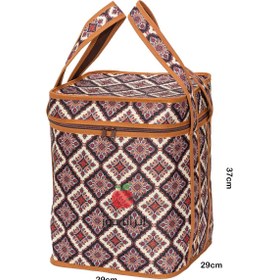 تصویر سبد پیک نیک کرپ جادار کرمی طرح دار