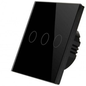 تصویر کلید سه پل هوشمند لمسی مشکی با قابلیت کنترل از طریق WiFi و ریموت 