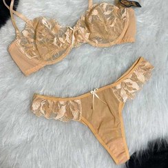 تصویر ست سوتین و شورت توری با طرح دانتل – سایز 90 