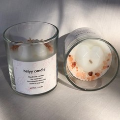 تصویر شمع دست ساز نیلی با تزیین نمک صورتی - ۱۲۰ گرم موم ا nilyy-candle nilyy-candle