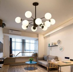 تصویر لوستر حبابی مولکولی پذیرایی و محل کار با روشنایی عالی - ۱۲ شعله / مشکی 