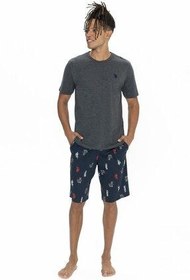 تصویر ست پیژامه خاکستری مردانه U.S POLO ASSN. اورجینال U.S. Polo Assn. 