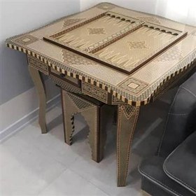 تصویر میز تخته نرد و شطرنج خاتم کاری 