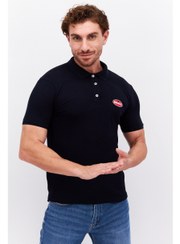 تصویر پ polo shirt آستین کوتاه با لوگوی برند برای آقایان، مدل فیت معمولی، آبی تیره برند bugatti Men Regular Fit Brand Logo Short Sleeve Polo Shirt, Navy Blue