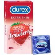 تصویر کاندوم دورکس مدل اکسترا تین توت فرنگی Durex Extra Thin Wild Strawberry بسته 10 عددی 