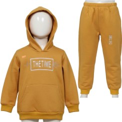 تصویر ست هودی و شلوار بچگانه اسپرت داخل کرک مدل TIME نارنجی(4-8سال) Children's sports hoodie and pants set with fleece lining, TIME model, brown (4-8 years)