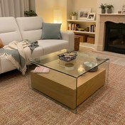 تصویر میز جلو مبلی مربع طرح نیکا با طبقه چوبی 