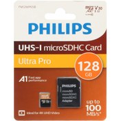 تصویر PHILIPS microSDHC & adapter UHS-I Ultra Pro U3 Class 10 V30 A1 – 100MB/s – 128GB (گارانتی مادام العمر استار مموری) 