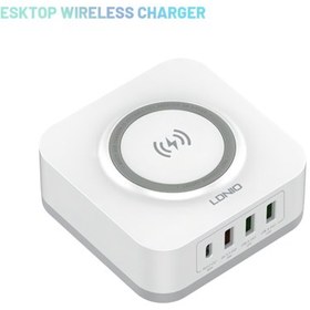 تصویر شارژر وایرلس رومیزی LDNIO AW004 32W ا LDNIO AW004 32W Desktop Wireless 4 USB Port QC3.0+PD 30W Fast Charger LDNIO AW004 32W Desktop Wireless 4 USB Port QC3.0+PD 30W Fast Charger