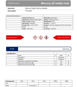 تصویر جیوه (II) آیوداید قرمز گرید Laboratory | دکتر مجللی 