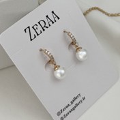 تصویر گوشواره مروارید پایه گرد نگین‌دار 