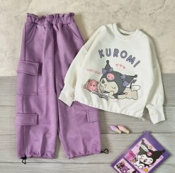 تصویر کراپ کرومی و شلوار دخترانه کارگو 