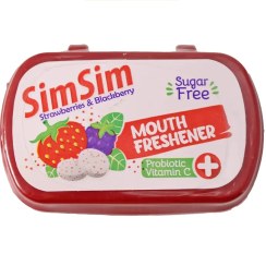 تصویر قرص خوشبو کننده دهان سیم سیم با طعم توت فرنگی و شاه توت Sim Sim Mouth Freshener Tablet – Strawberry & Mulberry Flavor 