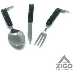 تصویر ست قاشق ، چنگال و چاقوی سفری تاشو Cutlery Set Travel Stainless Steel Spoon and Fork Folding Knife for Camping