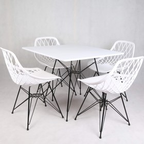 تصویر میز و صندلی ناهارخوری چهار نفره؛ مدل الماس فایبرگلاس پایه فلزی + میز پایه فلزی - صفحه 