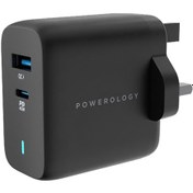 تصویر آداپتور شارژر فست 45 وات پاورولوژیPOWEROLOGY به همراه کابل Type-C مدل PWCUQC004 