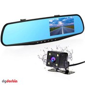 تصویر آینه مانیتور دار خودرو دو دوربین ثبت وقایع 