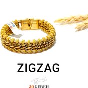 تصویر دستبند چرم طبیعی و زنجیر کارتیر استیل ترکیبی زیگزاگ در سی گره - باکس رایگان ا ZIGZAG ZIGZAG
