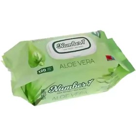 تصویر دستمال مرطوب آلوئه‌ورا نامبر وان Number 1 Aloe vera بسته 120 عددی 