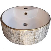 تصویر روشویی روکابینتی لنو طلایی طرح گل نوین سرام Leno Gold Top Counter Basin