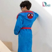 تصویر حوله تن پوش کودک طرح مرد عنکبوتی آبی 