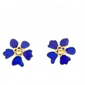 تصویر گوشواره طلا طرح گل و مس میناکاری آبی فرم گل کد E082 