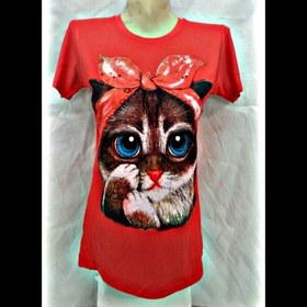 تصویر تیشرت زنانه زیبا با چاپ گربه 